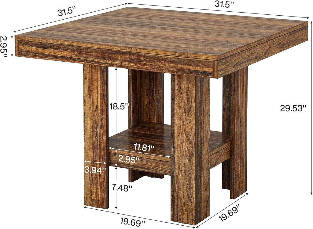 Tribesigns 31.5' Square Dining Table for 4, Small Kitchen Table with Shelf Storage, Compact Dining Room Furniture for Apartments, Offices, Living Rooms, Restaurants, Brown