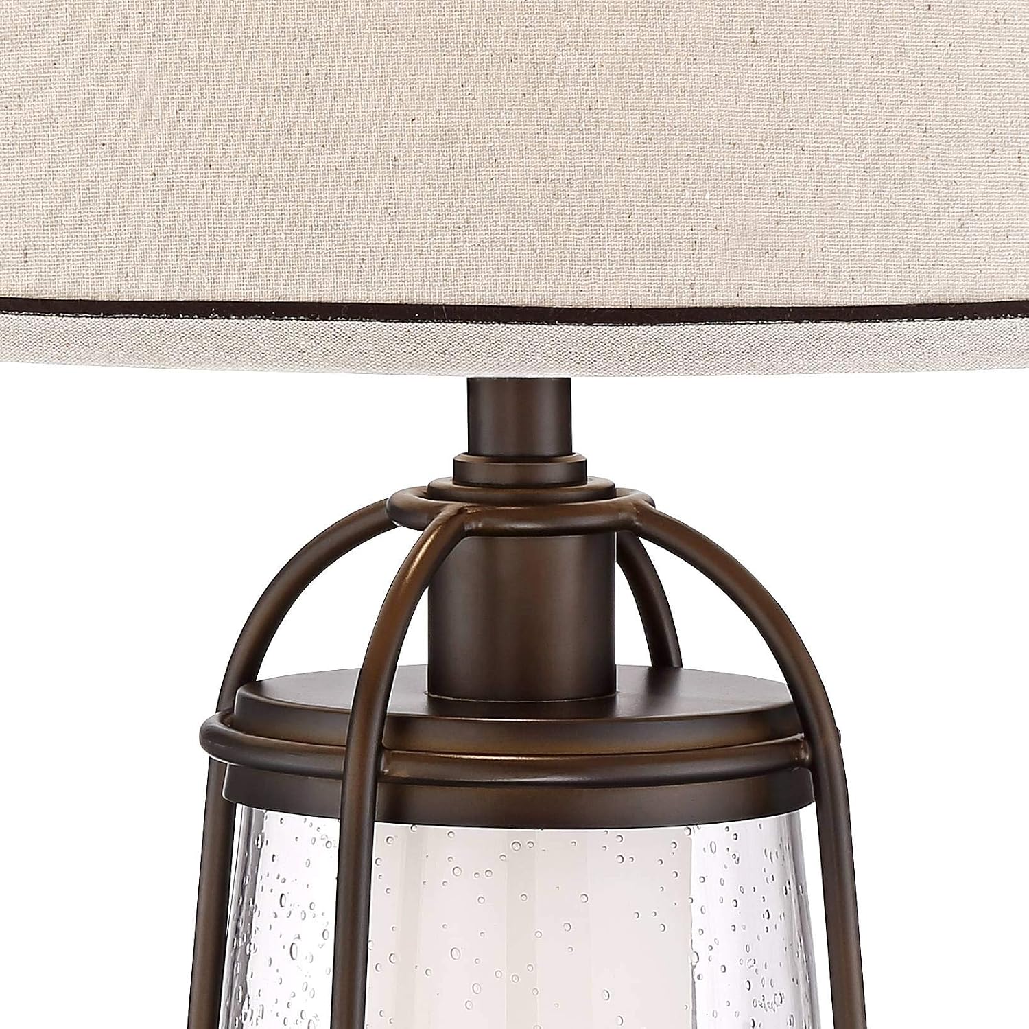 Franklin Iron Works Hugh Industrial Rustic Table Lamp 26' High with LED Nightlight Bronze Metal Seeded Glass Off White Drum Shade for Bedroom Living Room House Home Bedside Nightstand Office Family
