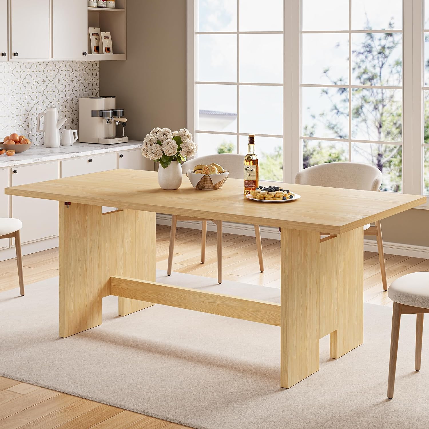 Jocoevol 63' Folding Dining Table for 4-6, Modern Dining Room Table with Large Foldable Tabletop & Legs, Wood Dining Tables for Kitchen Dining Room, Console Table for Living Room(Natural)