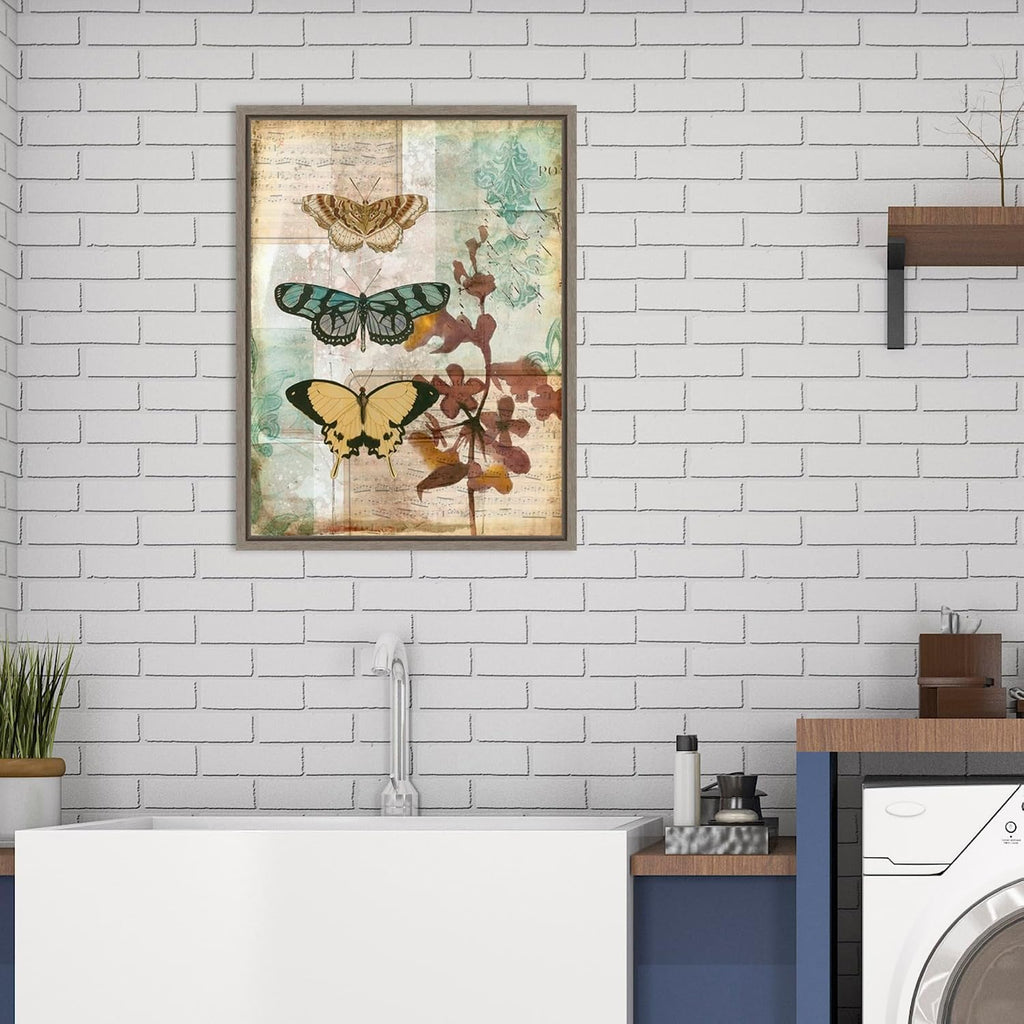 Amanti Art Framed Canvas Wall Art 24x18 Music Box Butterflies I by Jennifer Goldberger, Framed Wall Art Canvas, Animals Artwork, Country Rustic Decor, Medium Poster Painting for Living Room, Bedroom,