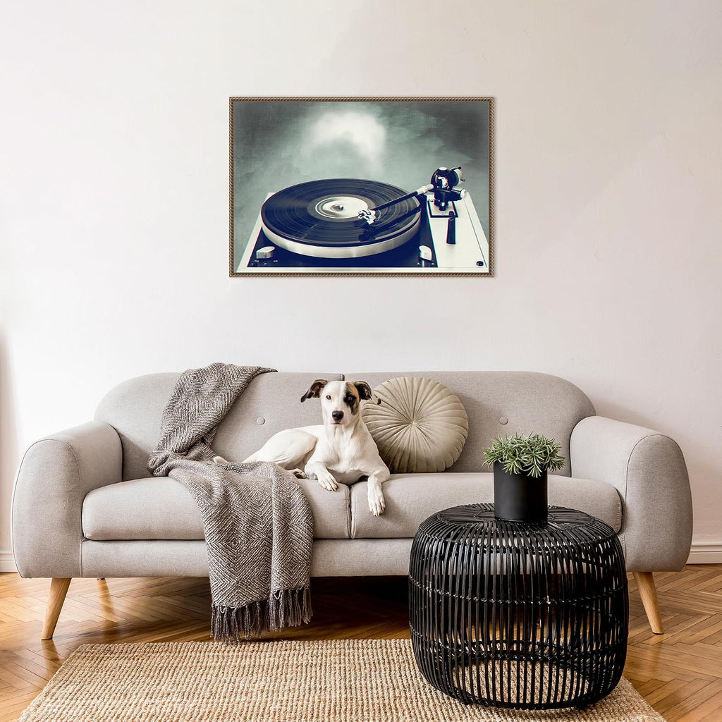 Amanti Art Framed Canvas Wall Art 23x33 Retro Record Player by Dirk Wustenhagen, Framed Wall Art Canvas, Music Artwork, Traditional Decor, Large Poster Painting for Living Room, Bedroom, Bathroom,