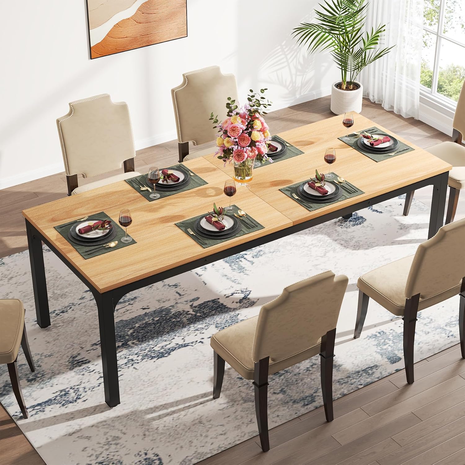 Tribesigns Dining Table for 8, 78-Inch Large Narrow Long Rectangular Kitchen Dinner Table, 8 Seat Rustic Wood Dining Table for Dining Room