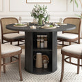 weselon 47 inch Round Dining Table for 4, Kitchen Table Dinner Table with 2-Layer Storage Shelf and Wood Slide Door for Home Dining Room Living Room (Black)