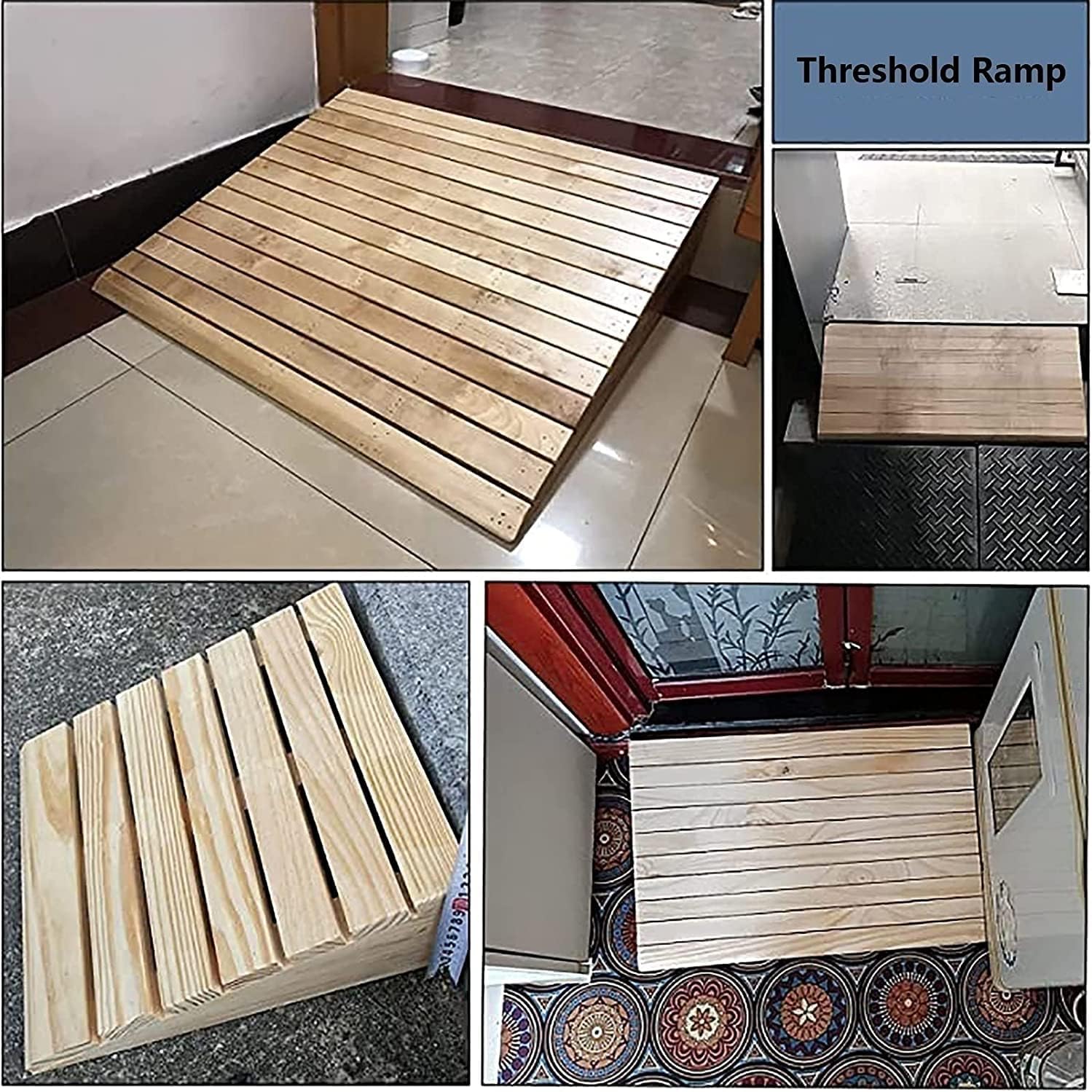 Wooden Threshold Transition Ramp for Walkers Motorcycle, Outdoor Step Stairs Doorway Ramp, Non Slip Curb Ramp (Size : 60x45x18cm/23.6x17.7x7in)