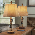 John Timberland Climbing Bears 22 1/2' High Small Rustic Natural Country Cottage Core Accent Table Lamps Set of 2 USB Port Brown Black Wood Finish Living Room Charging Bedroom Bedside Nightstand
