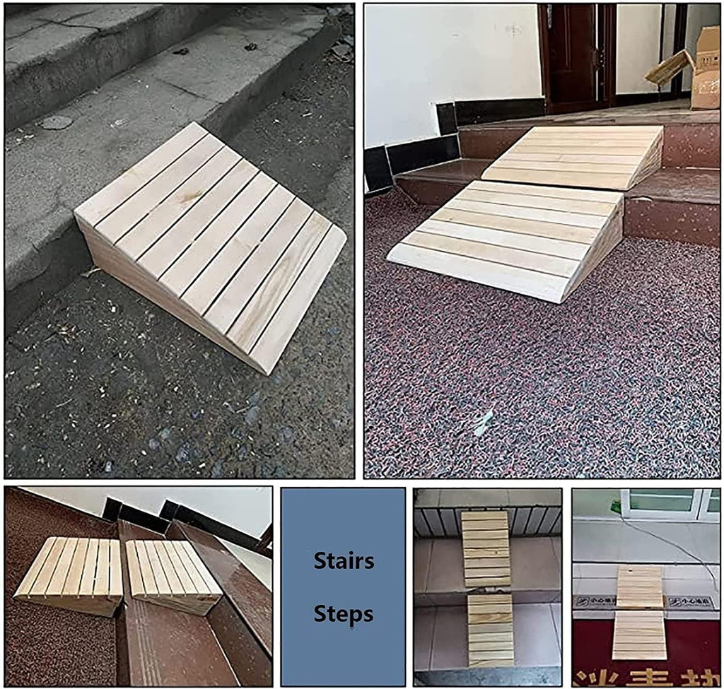 Wooden Threshold Ramp for Doorways, Portable Non Slip Curb Ramps Entrance Ramps for Wheelchairs/Steps/Driveway, Mobility Entry Ramp for Elderly(30.8x30x8cm/12.1x11.8x3.1in)