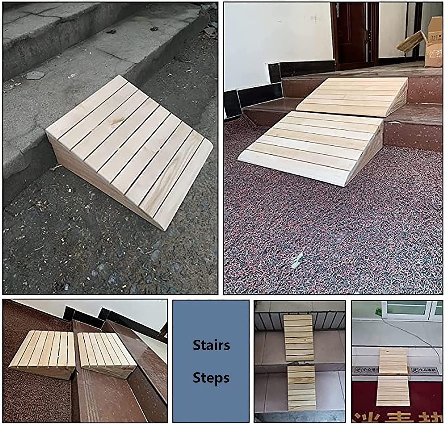 Wooden Threshold Ramp for Doorways, Portable Non Slip Curb Ramps Entrance Ramps for Wheelchairs/Steps/Driveway, Mobility Entry Ramp for Elderly(30.8x30x12cm/12.1x11.8x4.7in)