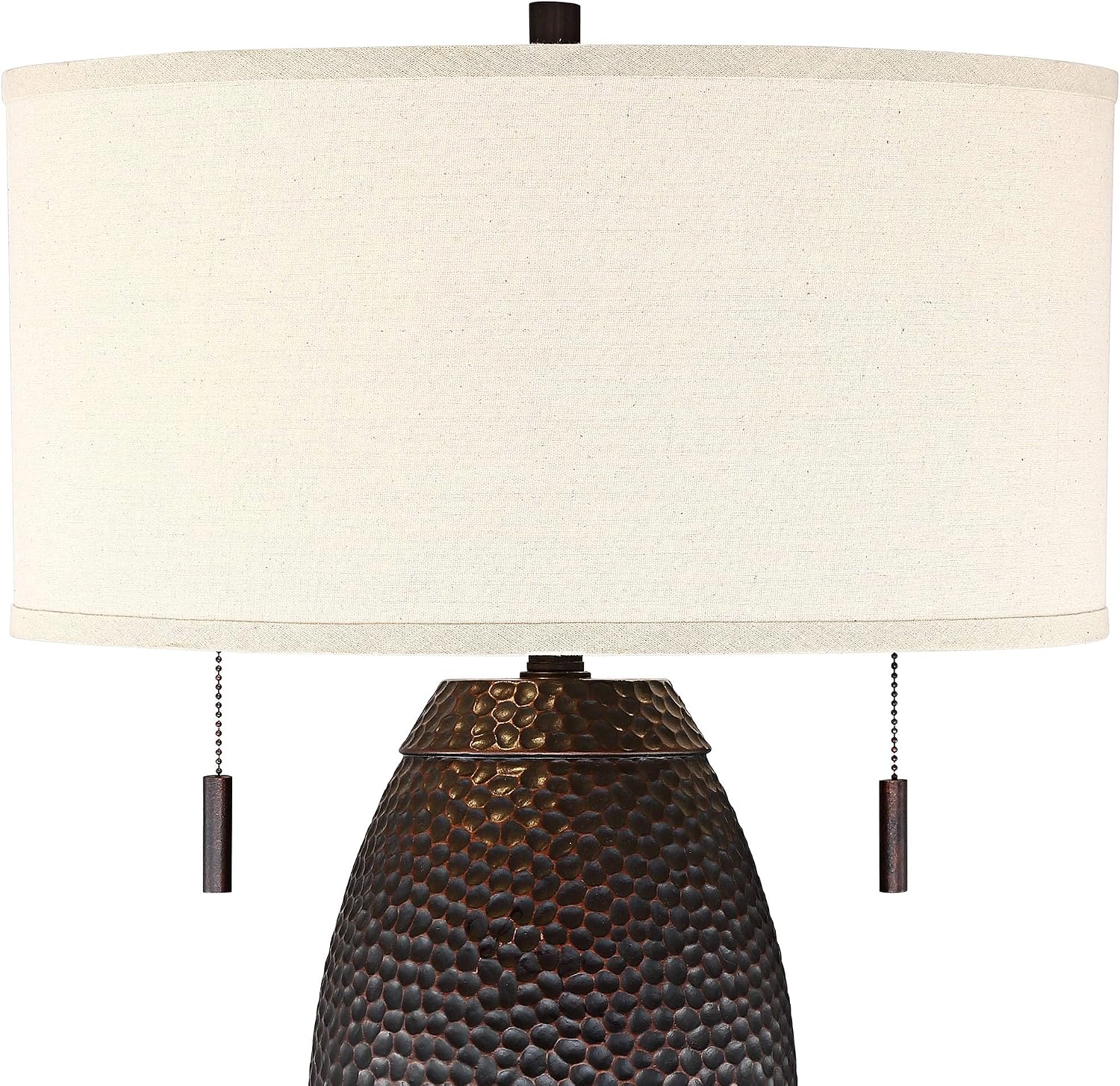 Franklin Iron Works Noah 31' Tall Vase Large Farmhouse Rustic Mission Western End Table Lamps Set of 2 Pull Chain Brown Hammered Bronze Finish Living Room Bedroom Bedside Nightstand Oatmeal Shade