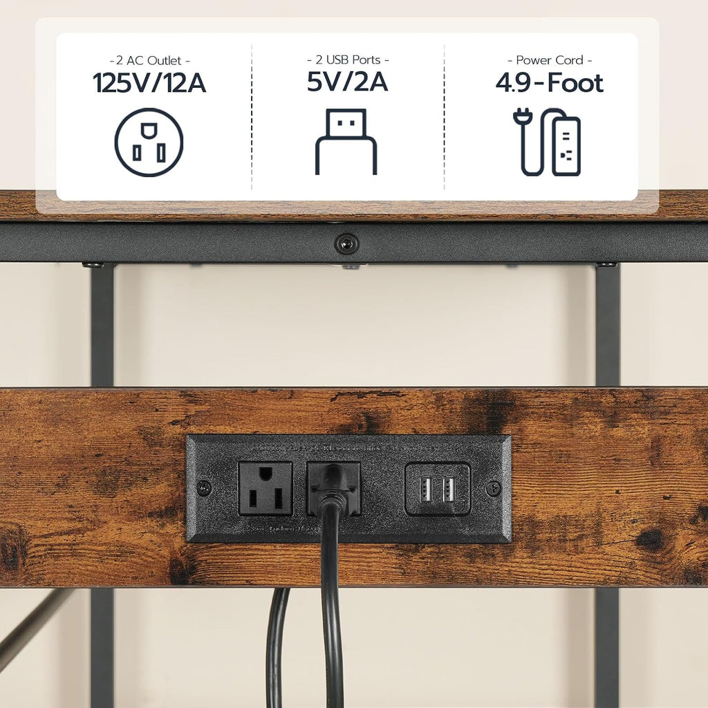 HOOBRO Kitchen Island with Storage, Kitchen Island Table with Power Outlet, 47.2' L 3 Tier Kitchen Counter and Microwave Stand, for Home, Kitchen and Dining Room, Rustic Brown and Black BF120UZD01