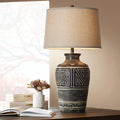 John Timberland Miguel Farmhouse Rustic Southwest Jar Table Lamp with Dimmer and USB Charging Port 32' Tall Earth Tone Linen Fabric Drum Shade for Living Room Bedroom House Bedside Nightstand Home