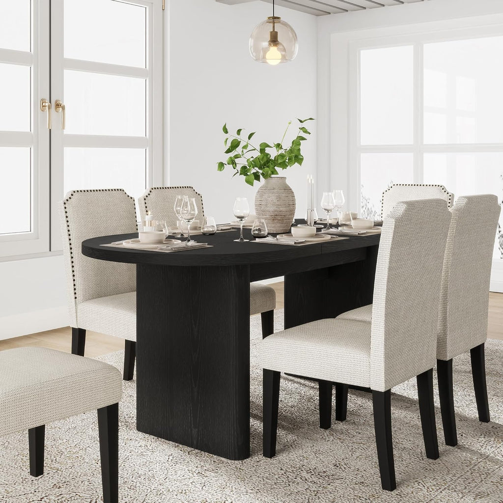 GarveeHome Oval Dining Table for 6-8 People, Long Large Kitchen Table with Thick Sturdy Wooden Base, Farmhouse Dining Room Table for for Kitchen, Living Room, Office (63' Long,Black)