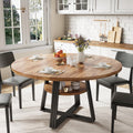 GarveeHome Round Dining Table for 4-6, 47.2 in Farmhouse Kitchen Table with Storage, Circle Dinner Tables for Kitchen, Dining Room, Living Room, Meeting Room, Apartment, Retro (Only Table)