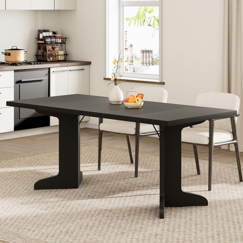 Garvee 71' Large Dining Table for 6 to 8 People, Modern Dinner Table with Unique Wooden Legs, Rectangle Dining Table for Kitchen, Dining Room & Living Room, Black