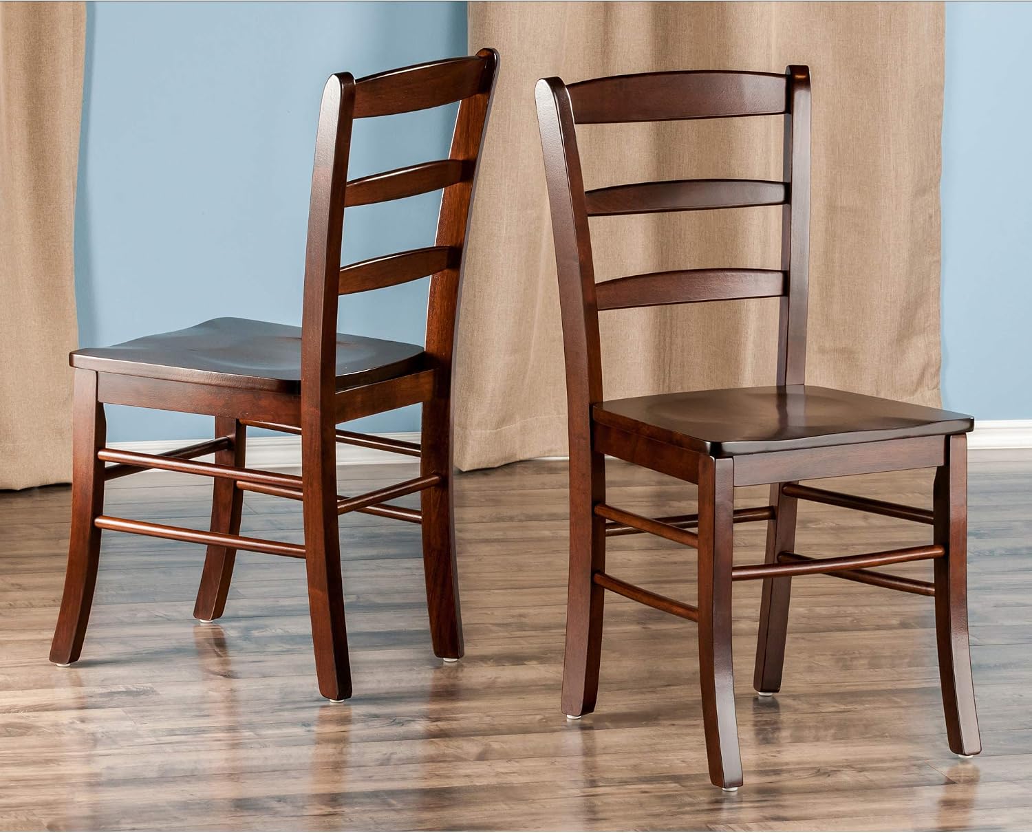 Winsome Benjamin Ladder Back Chair Set of 2 in Walnut, Classic Backed Kitchen & Dining Room Chairs, Simple & Elegant Home Seating Solution, Great for Office, Hallway, Bedroom