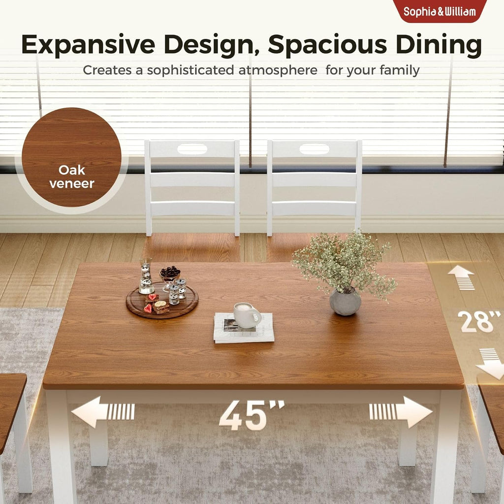 Sophia & William 5 Piece Dining Table Set for 4, Wood Kitchen Table and Chairs,Space-Saving Farmhouse Dining Sets,Walnut & White