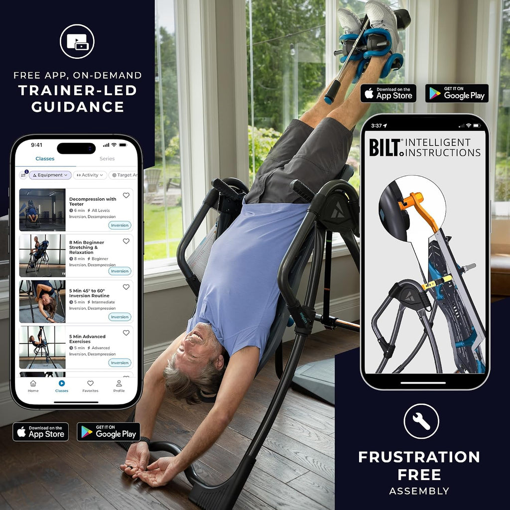 Teeter FitSpine LX9 Inversion Table, Deluxe Easy-Reach Ankle Lock, Decompression Surface for Back Pain Relief, Integrated Accessories, UL Safety Certified, Heavy-Duty 300 lb Capacity, FDA Registered