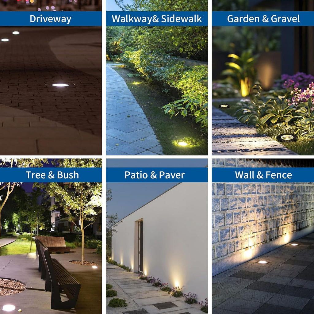 Outdoor Landscape Lights,5W 500lm,High Voltage 110V 120V Ground Lights,IP65 Waterproof LED Well Light,3CCT Selectable Underground Lamps Wired for Garden,Pathway,Driveway,Pack of 8