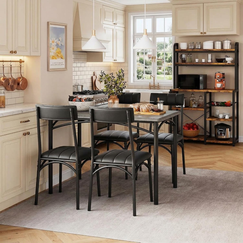 IDEALHOUSE Dining Table Set for 4, Kitchen Table and Chairs for 4 with Upholstered Chairs, 5 Piece Rectangular Kitchen Table Set, Dining Room Table Set for Small Space, Apartment, Retro Gray