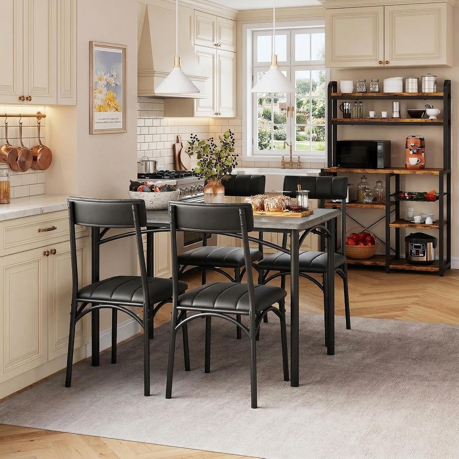IDEALHOUSE Dining Table Set for 4, Kitchen Table and Chairs for 4 with Upholstered Chairs, 5 Piece Rectangular Kitchen Table Set, Dining Room Table Set for Small Space, Apartment, Retro Gray
