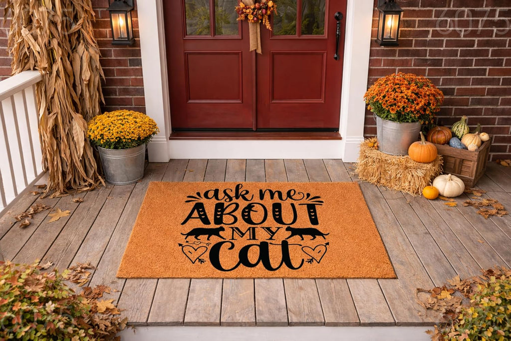 Funny Cat Doormat, Ask Me About My Cat Welcome Mat For Front Door, Coir Rug | Housewarming Gift For Cat Lovers, New Home Present, Funny Pet Owner Decor, Front Porch Entryway, Indoor Outdoor Entrance