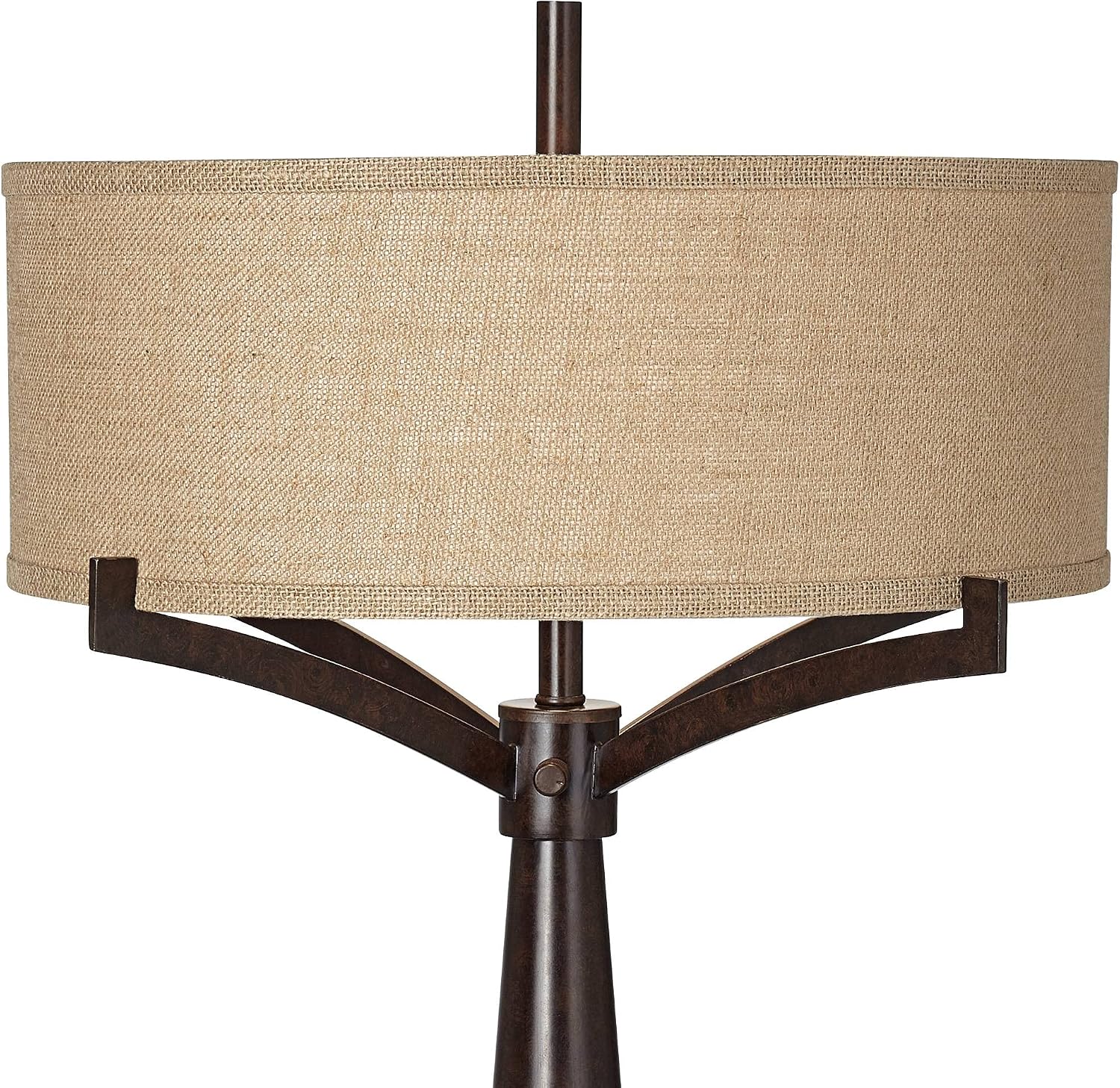 Franklin Iron Works Tremont Rustic Farmhouse Table Lamp 31 1/2' Tall Allegheny Bronze Brown Iron Burlap Fabric Drum Shade for Bedroom Living Room House Home Bedside Nightstand Office Entryway Kids