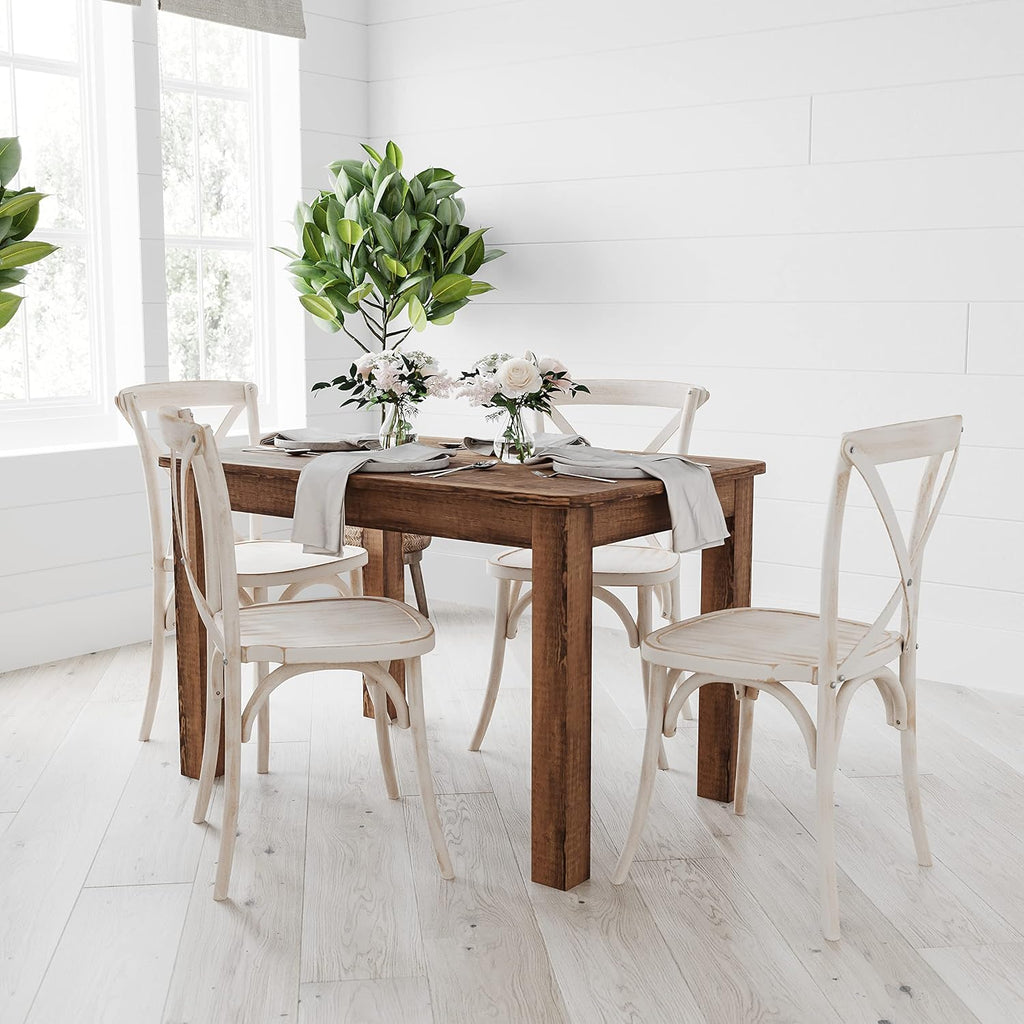 Merrick Lane Jessamine 46' x 30' Rectangular Rustic Solid Pine Farm Dining Table, Antique Farmhouse Wooden Dining Table for Kitchens and Parties, Antique Rustic
