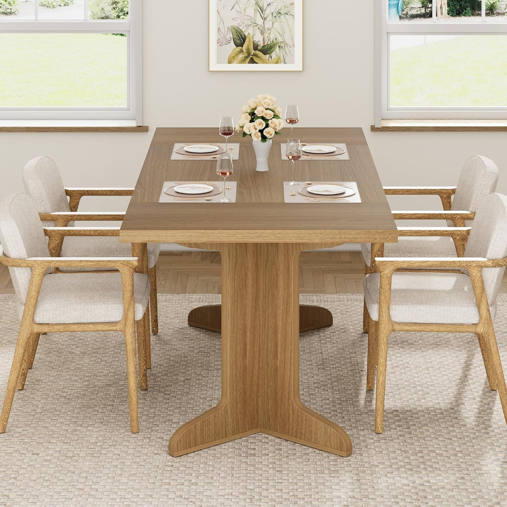 Garvee 71' Large Dining Table for 6 to 8 People, Modern Dinner Table with Unique Wooden Legs, Rectangle Dining Table for Kitchen, Dining Room & Living Room, Oak