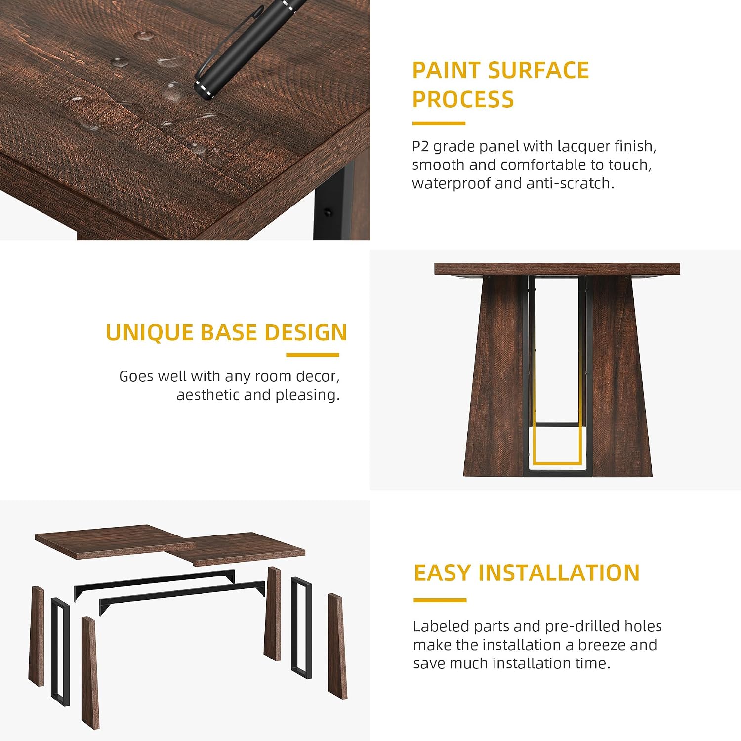 DWVO Rectangle Dining Table for 6-8 People 70.86 Inch Large Dining Room Table Wooden Dinner Tables with Heavy Duty Legs for Kitchen Apartment Restaurant Walnut
