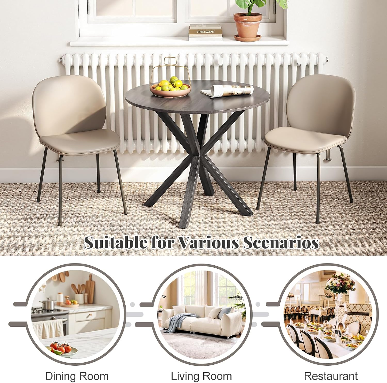 Giantex 36' Round Dining Table for 4, Farmhouse Kitchen Table with Rubber Wood Legs, Adjustable Foot Pads, Dining Room Tables for Dinette, Small Space, Dinner, Living Room, Restaurant