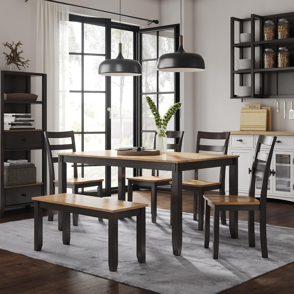 Signature Design by Ashley Gesthaven Casual Dining Table, Bench and 4 Ladderback Chairs, Seats 6, Wood, 36' W x 60' D x 30.25' H, Light Brown & Dark Brown
