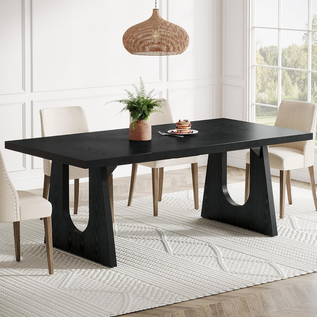 Tribesigns Large Dining Table for 6-8 People, 70.9-Inch Wood Rustic Rectangular Table with Black Wooden Legs, Farmhouse Center Kitchen Table for Dining Room, Living Room, Home Furniture, Black