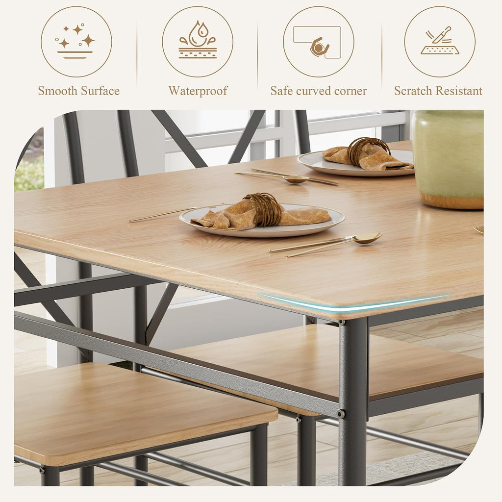 VECELO Dining Table Set for 4, 5-Piece Wood Kitchen Table with Chairs for Small Space, Breakfast Nook, Space-Saving, Natural Black