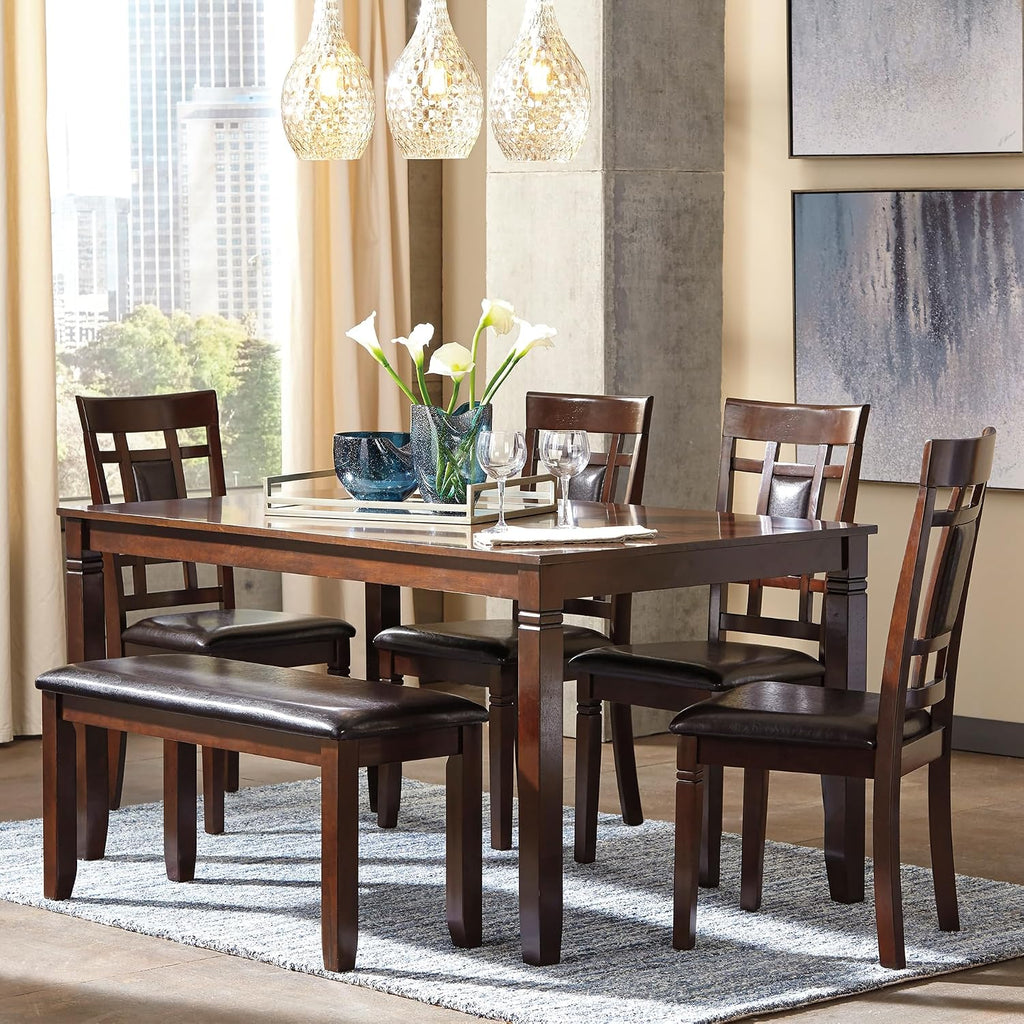 Signature Design by Ashley Bennox 6 Piece Dining Set with Upholstered Bench, Table & 4 Upholstered Chairs, Seats 6, Wood, Brown