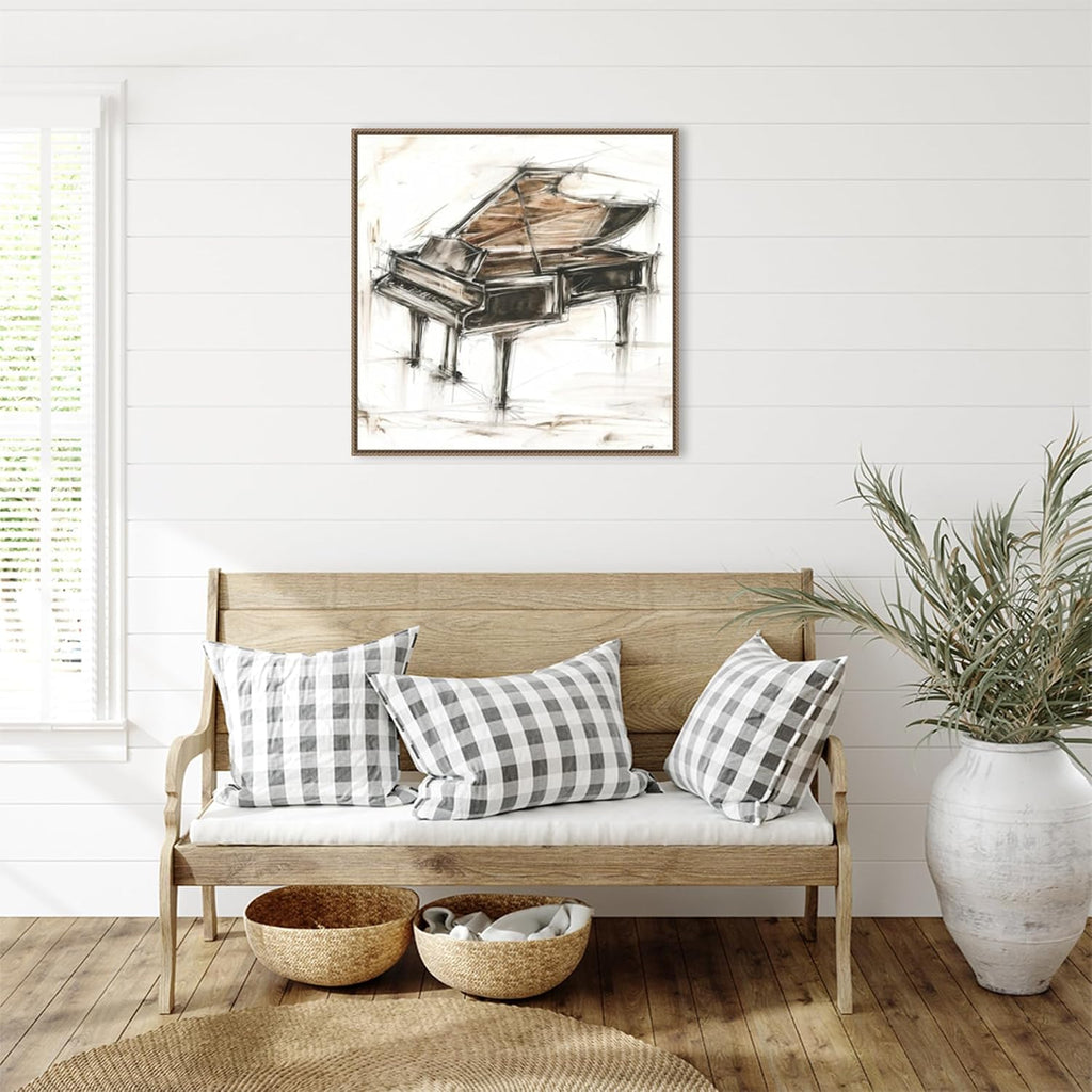 Amanti Art Framed Canvas Wall Art 30x30 Grand Piano Study by Ethan Harper, Framed Wall Art Canvas, Music Artwork, Traditional Decor, Large Poster Painting for Living Room, Bedroom, Bathroom, Kitchen,