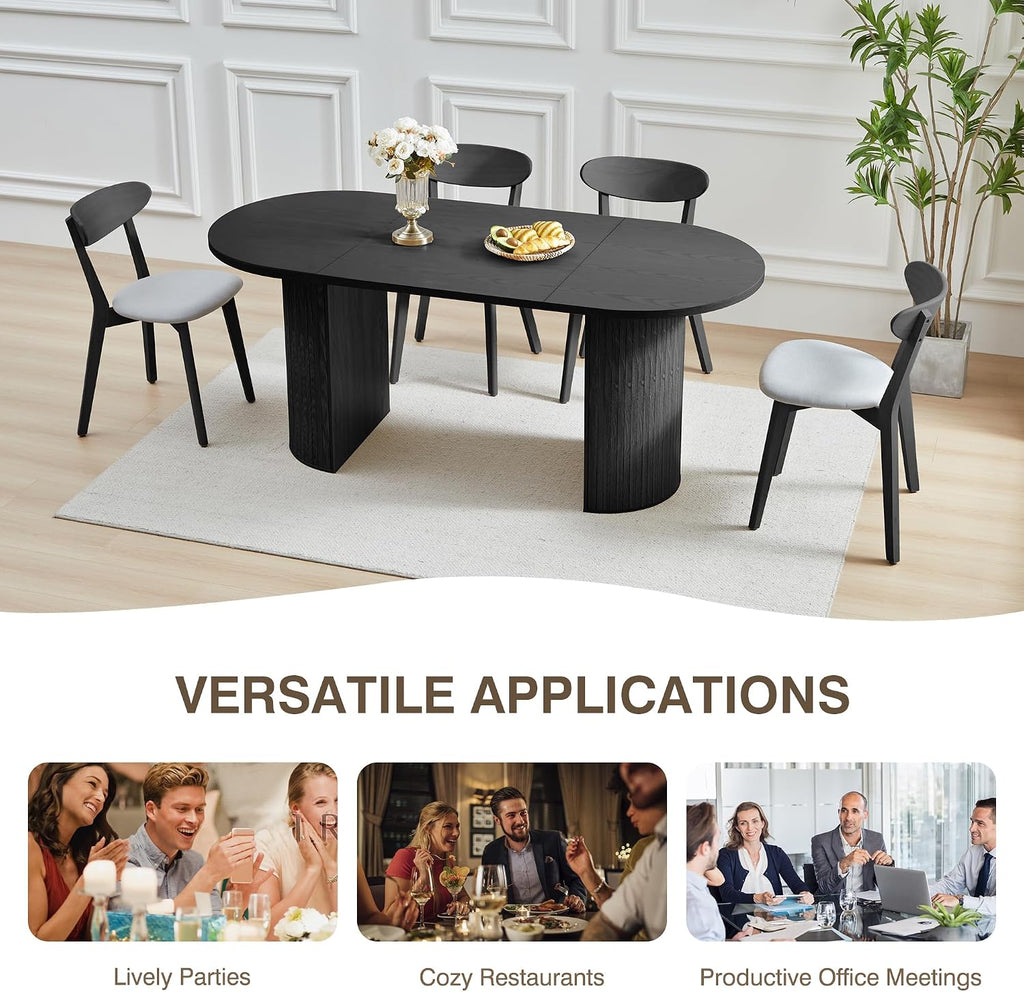 70.8 Inch Dining Table for 4-6 People, Oval Kitchen Table with Semi-Cylindrical Legs Base, Modern Farmhouse Round Dinner Tables for Dining Room Kitchen Living Room (Black)