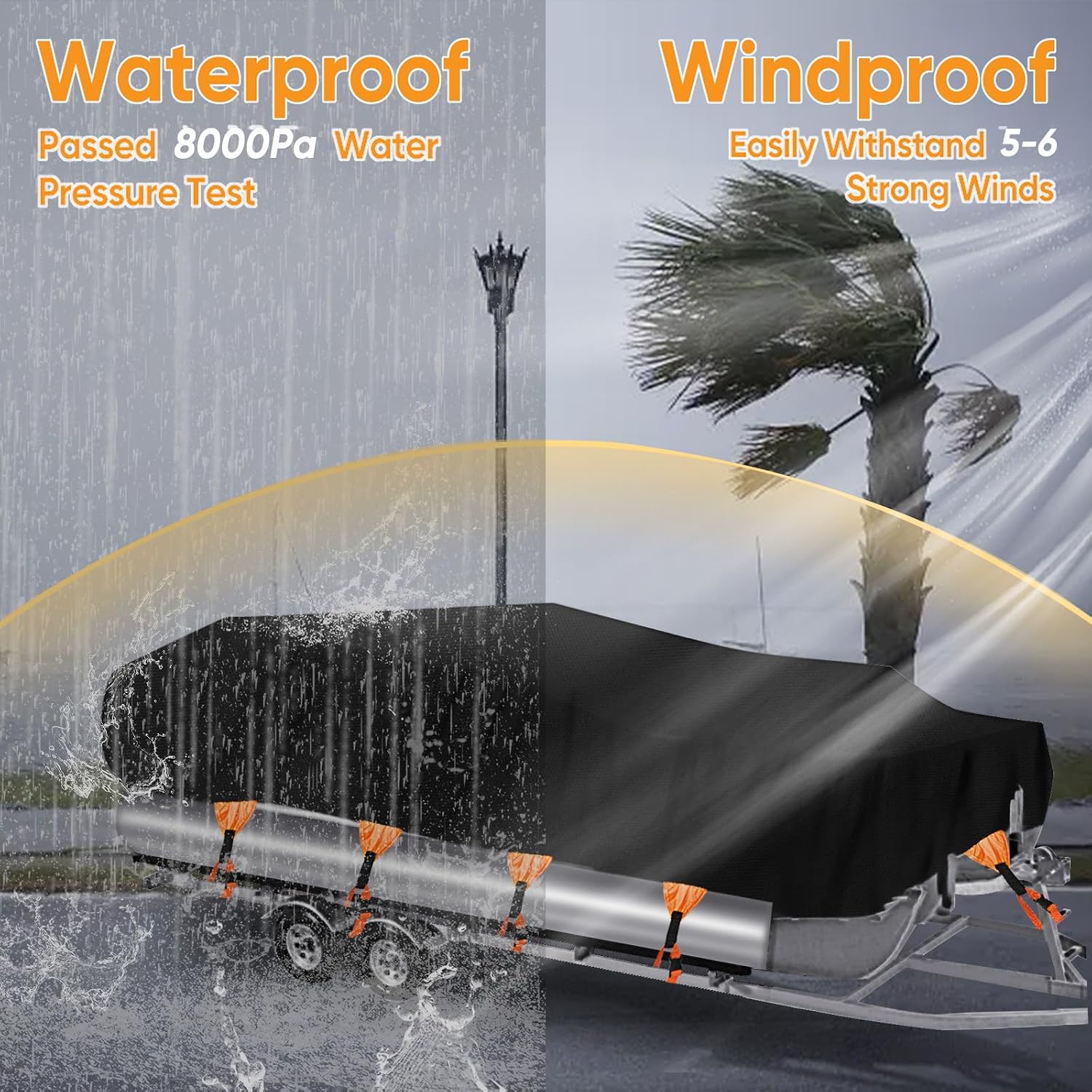 NEVERLAND Boat Cover Waterproof Heavy Duty Pontoon Boat Cover Marine Grade Polyester Canvas Trailerable Cover Fits Pontoon/Deck Boats (Boat Length 21-24ft, Beam Width up to 104')