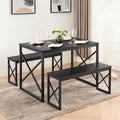 VECELO 43.3' Kitchen Dining Table Set for 4, Heavy-Duty Steel Frame & Wood-Grain Tabletop, Spaving Saving Dinette Sets with 2 Benches for Breakfast Nook and Small Space, Black
