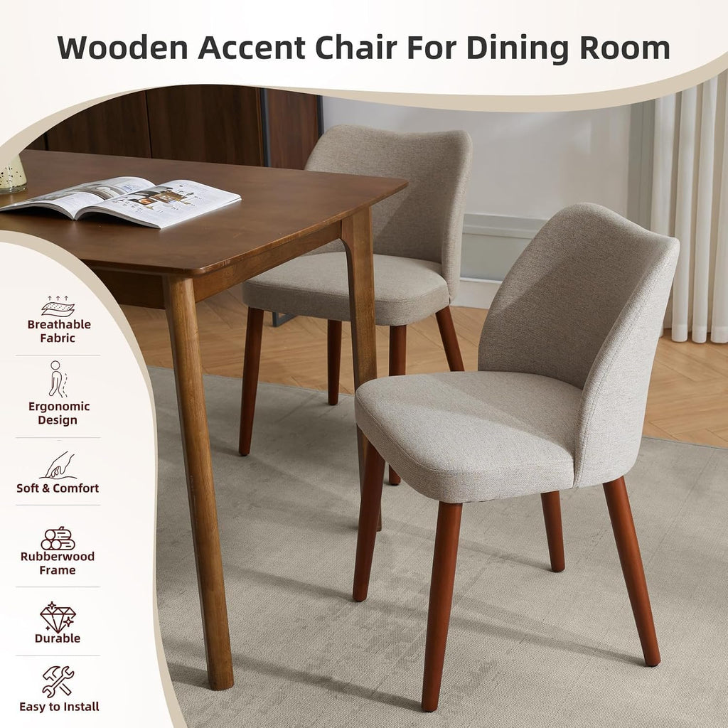 GarveeHome Wooden Dining Chairs Set of 4, Upholstered Mid Century Dining Chairs with Thick Seat Cushion and Curved Back for Dining/Kitchen/Living Room, Camel