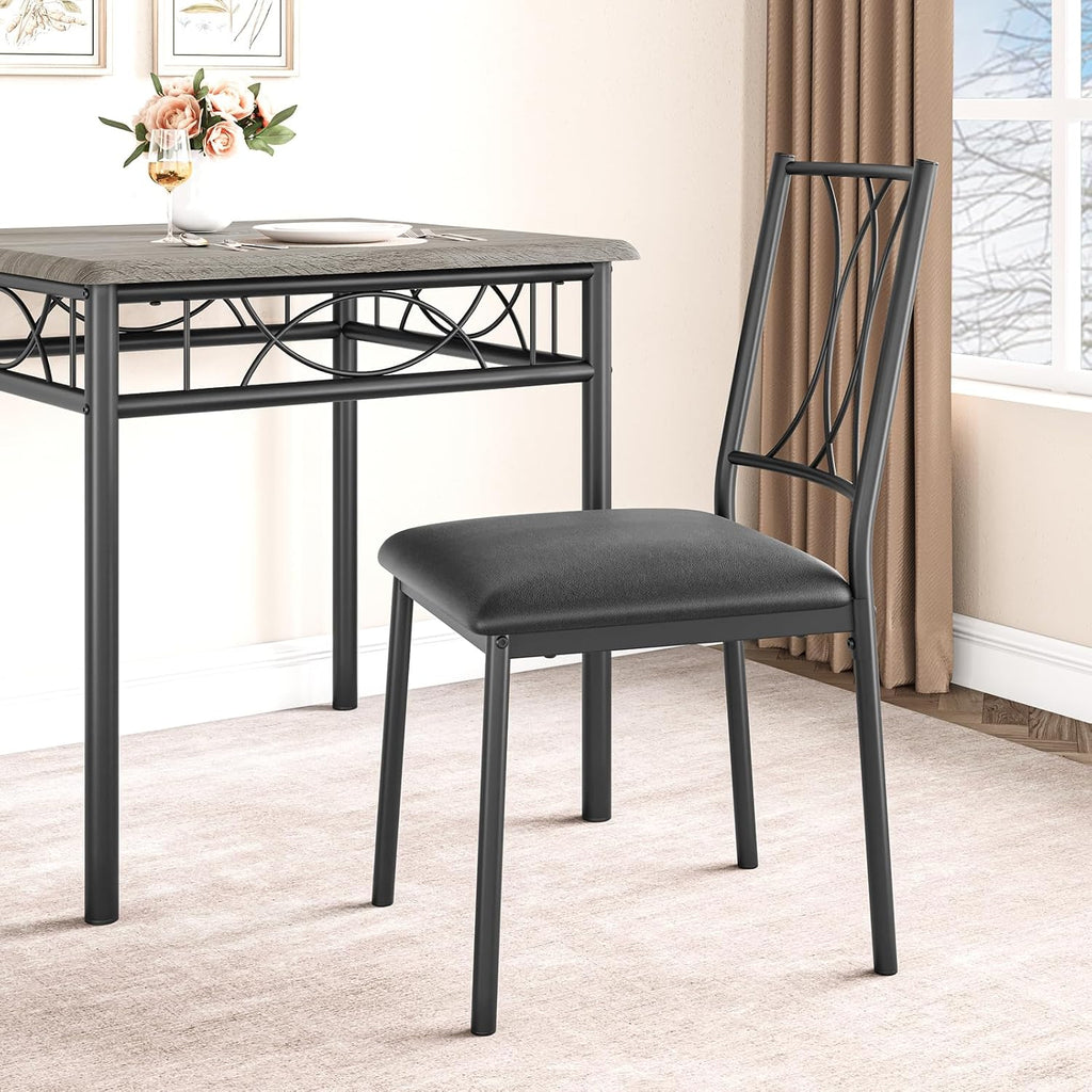 Garvee 3-Piece Wood Dining Table Set for 2, Compact Square Kitchen Table Set with 2 Upholstered Chairs, Space-Saving Dining Table Set for Apartment, Studio, Kitchen, Small Space, Gray