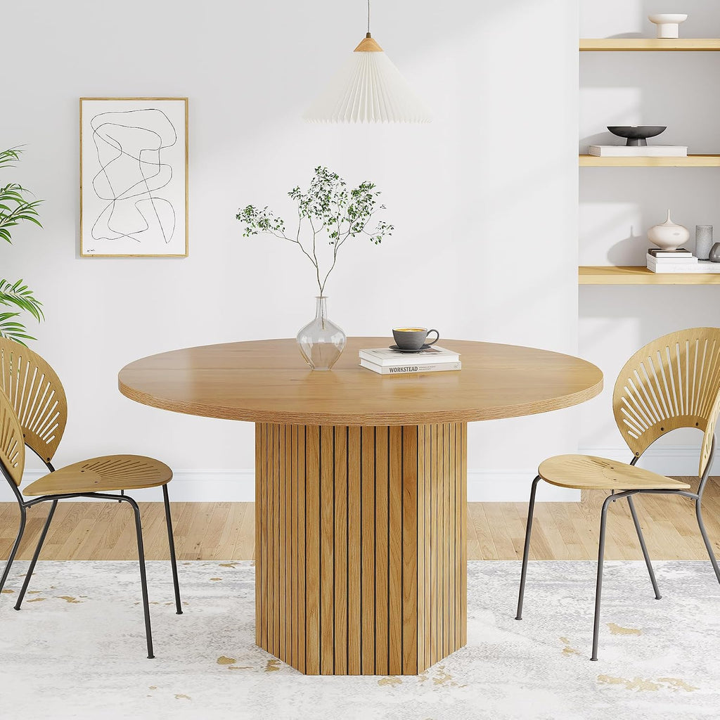 Tribesigns Wood Round Dining Table for Kitchen Room, 47 inch Dinner Table for 4 People with Heavy Duty Pedestal Base Circle Oak Tabletop for Kitchen Living Room, Natural Oak