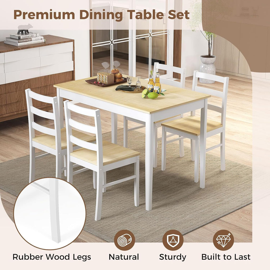 COSTWAY Dining Table Set for 4, Wood Kitchen Table Chairs Set with Rubber Wood Legs, Space-Saving Design, Modern 5-Piece Dinette Set for Small Place, Kitchen, Dining Room, Restaurant (Natural)