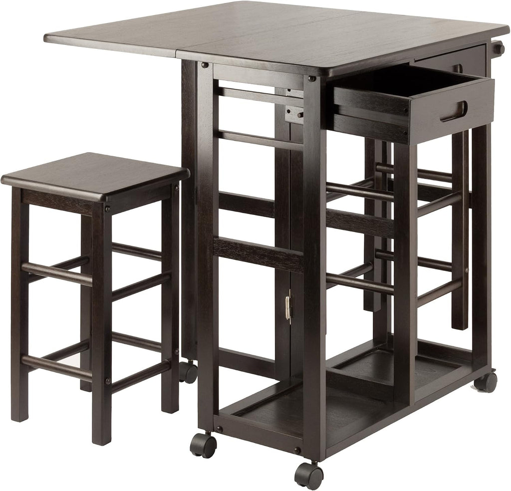 Winsome Suzanne Kitchen Table Set with Stools, 33' in Coffee, Convenient Sturdy Mobile Kitchen & Dining Room Table & Chairs with Storage for Small Spaces, Dorms, Apartments