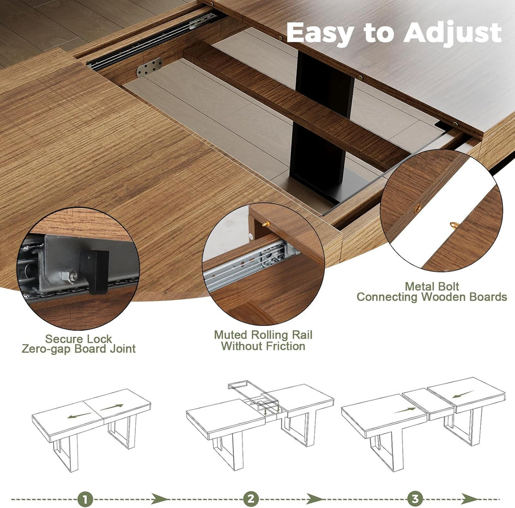 STHOUYN Farmhouse Rustic Extendable Dining Room Table for 8 10, 70.9' (86.6') x 31.5', Rectangular Dinner Table for 6-10, Mid Century Modern Expandable Retractable Wooden Kitchen Table (Brown)