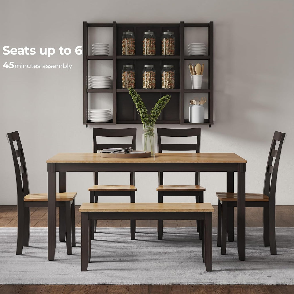 Signature Design by Ashley Gesthaven Casual Dining Table, Bench and 4 Ladderback Chairs, Seats 6, Wood, 36' W x 60' D x 30.25' H, Light Brown & Dark Brown