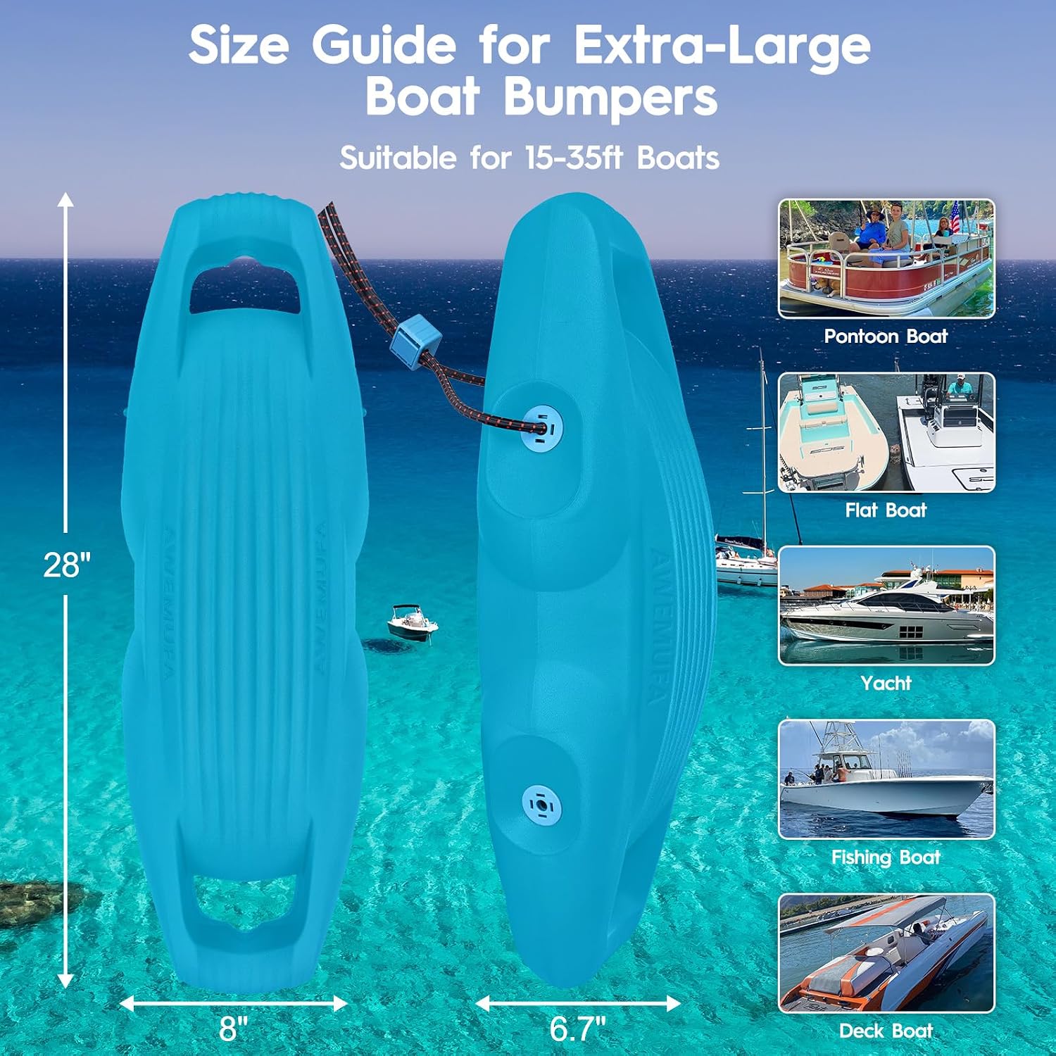 AWEMUFA Boat Fenders Easy to Install Bumper for Docking Ideal Fender for Pontoon, Bass, Jet Ski and Fishing Boats