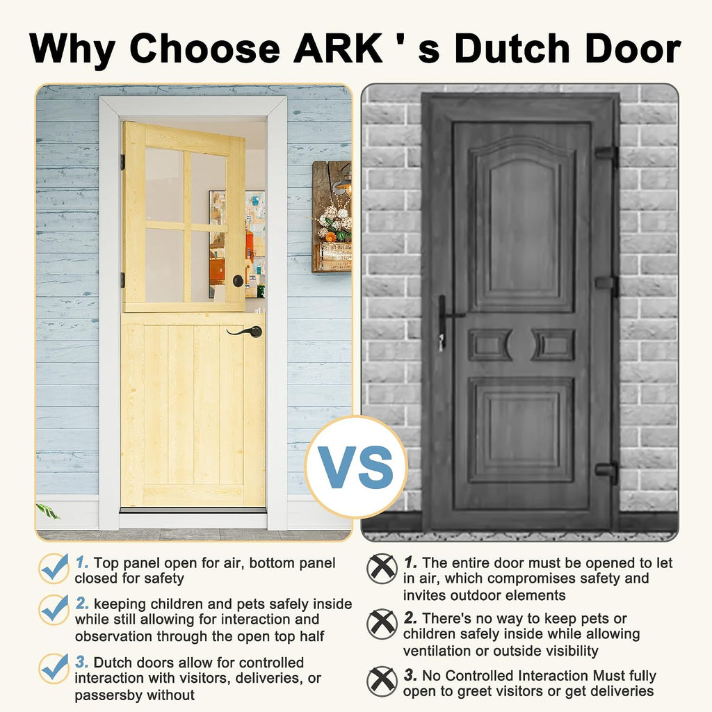 32' x 80' Exterior Prehung Dutch Entry Door (Front/Outside) - 1.75' Pine with 4-Lite Glass,Interior Doors Slab for Home Entryway/Back w/4 Hinges+1 Latch +1 Slab+1 Lock Set +1 Jamb