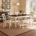 LUXOAK 60' Solid Wood Dining Table Set for 6, Farmhouse Kitchen Table with 4 Upholstered Chairs & Bench, 6-Piece Dining Room & Living Room Furniture, Cream White