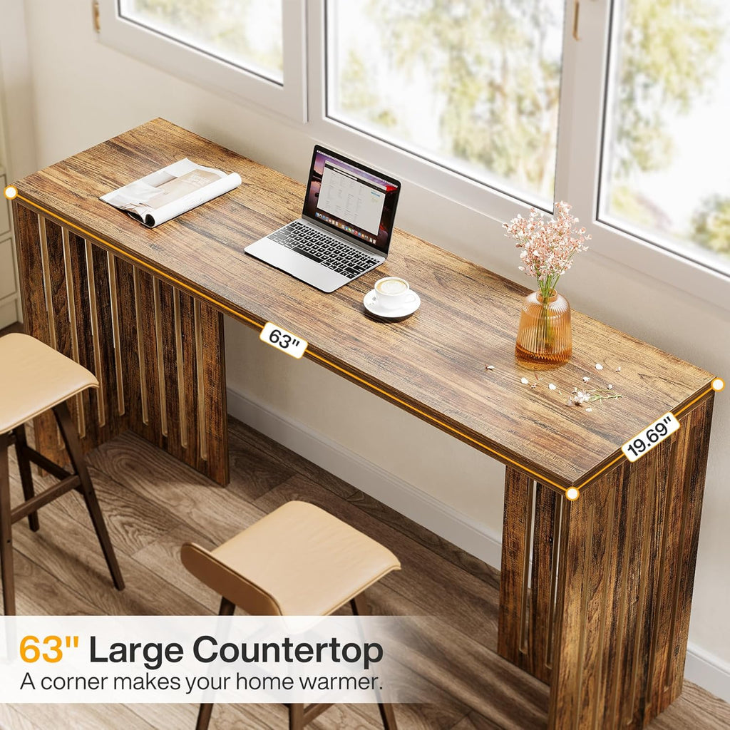 Tribesigns Bar Table, 63-Inch Counter Height Pub Table, Industrial Bar Height Table, Rectangular High Top Kitchen & Dining Counter Tables with Louvered Base for Narrow Space, Rustic Brown
