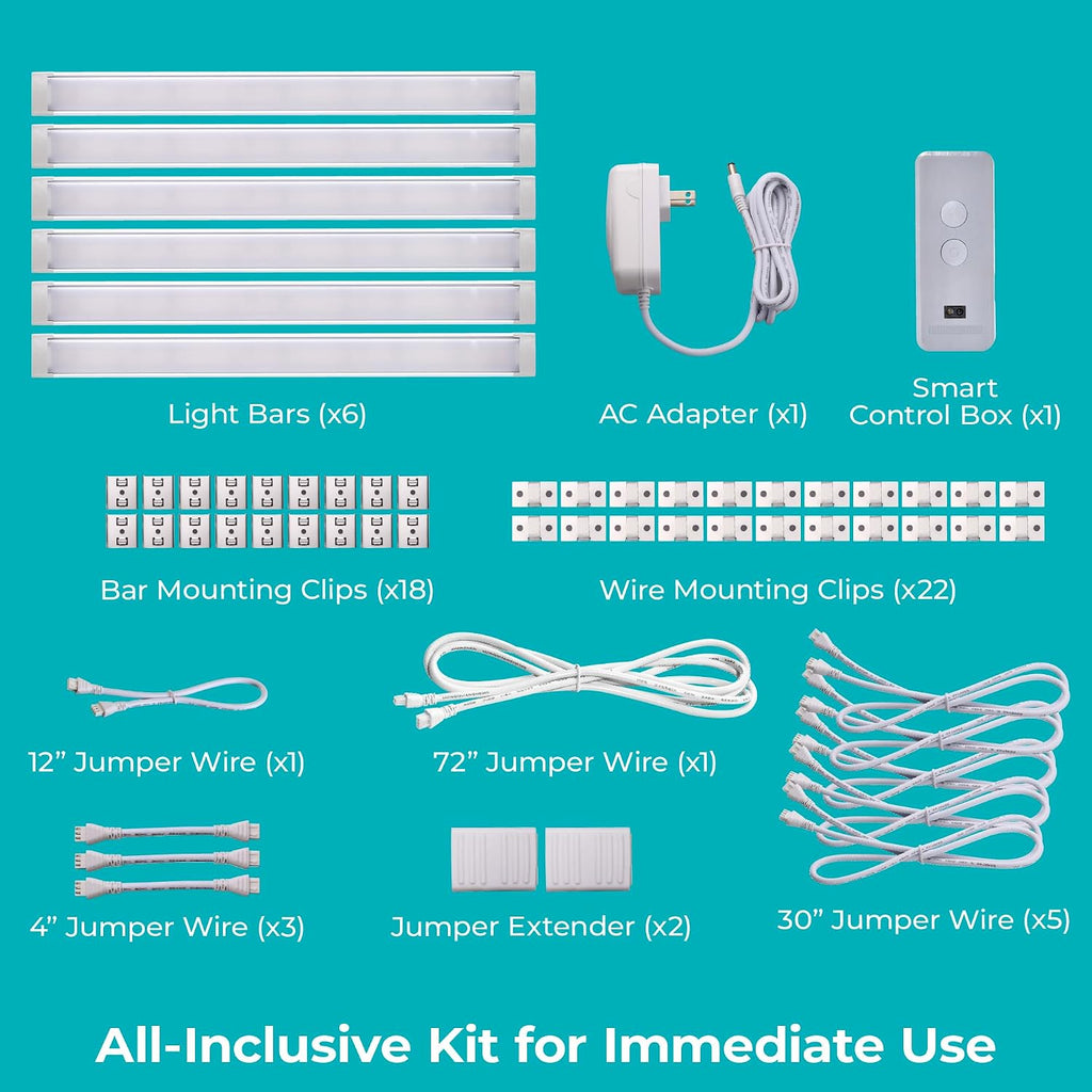 PureOptics LED Works with Alexa Smart Under Cabinet Lighting Kit, Adjustable LEDs, (6) 9' Bars, White