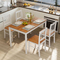 5-Piece Dining Table Set for 4, Solid Wood Farmhouse Rectangular Kitchen Table Set with 4 Chairs, Space-Saving Wooden Dinette Set for Small Space, Dining Room, Breakfast Nook, Brown & White